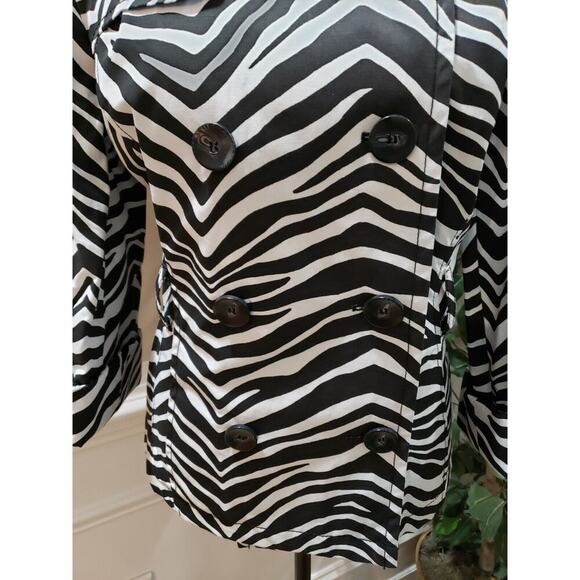 Grace Elements Women's Black White Zebra Print Double Breasted Trench Jacket M - Picture 3 of 16
